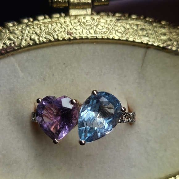 LeVian 14k Amethyst And Blue Topaz Ring Sz 7 - Picture 2 of 11